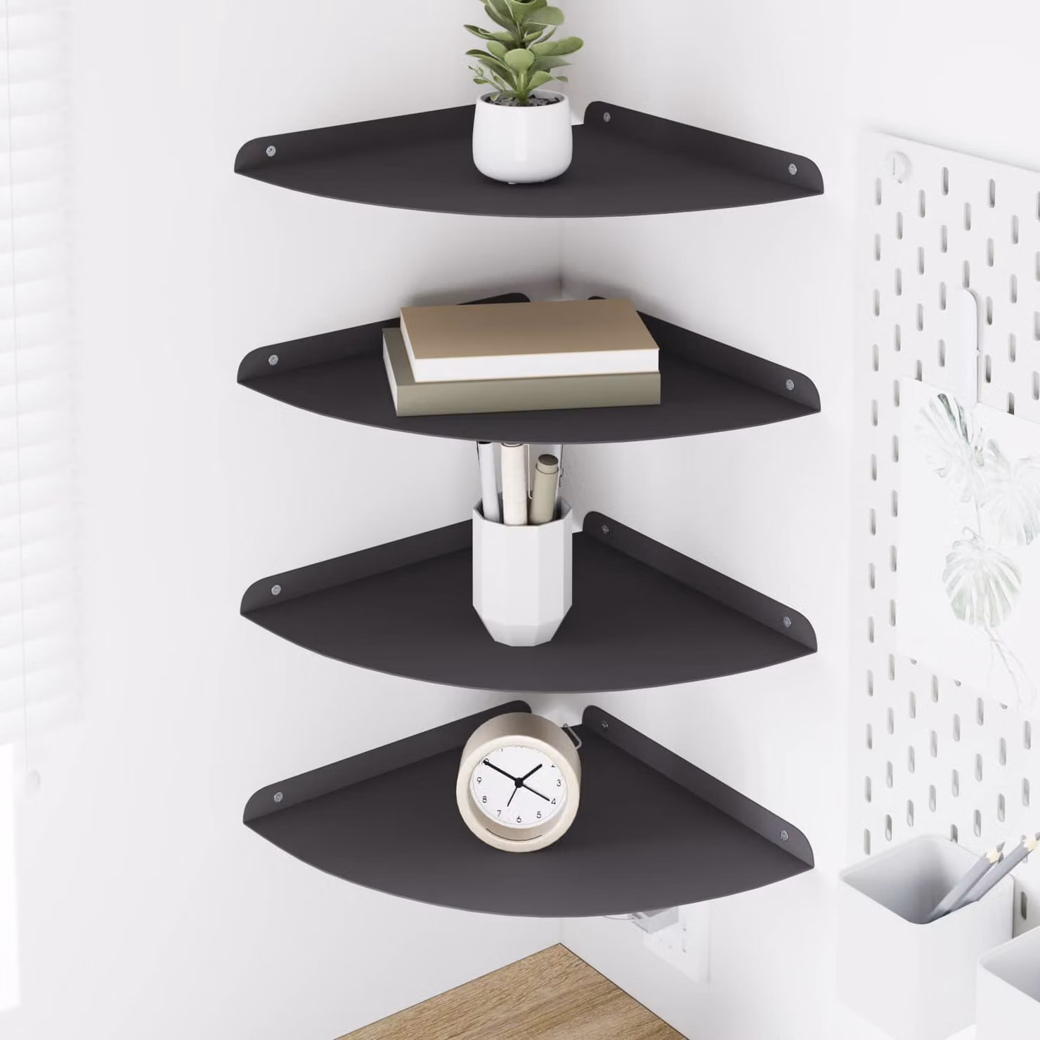 Set di 4 mensole galleggianti da angolo vidaXL in metallo nero opaco, L/P/H: 30 x 30 x 2 cm