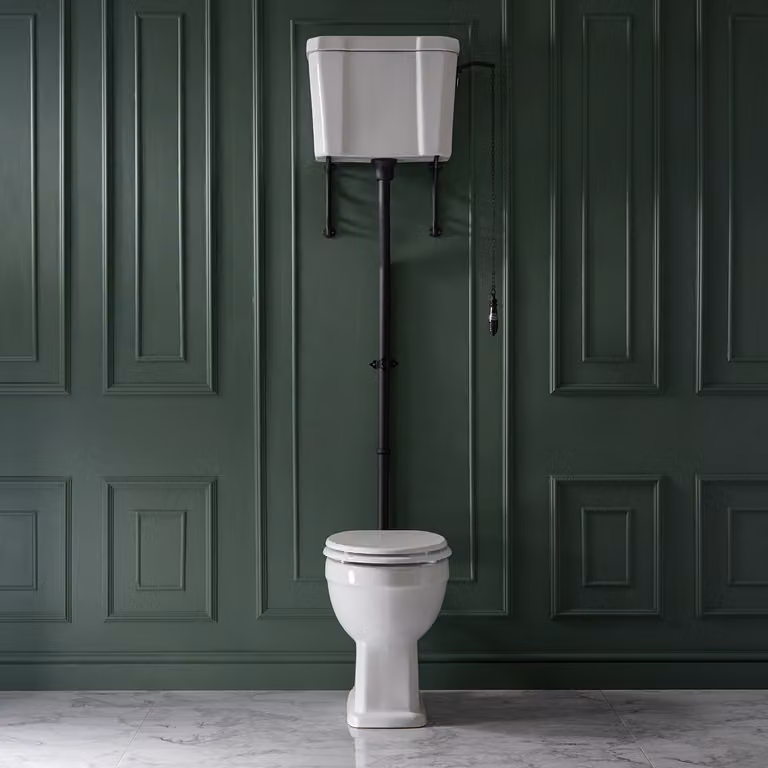 WC Tradizionale Cassetta Alta - Kit scarico nero- sedile bianco - Stile Classico - Richmond