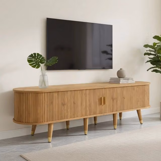 Cassettiera per TV KOMHTOM in MDF stile rustico, colori beige e marrone, L: 175 cm, P: 38 cm, H: 45 cm