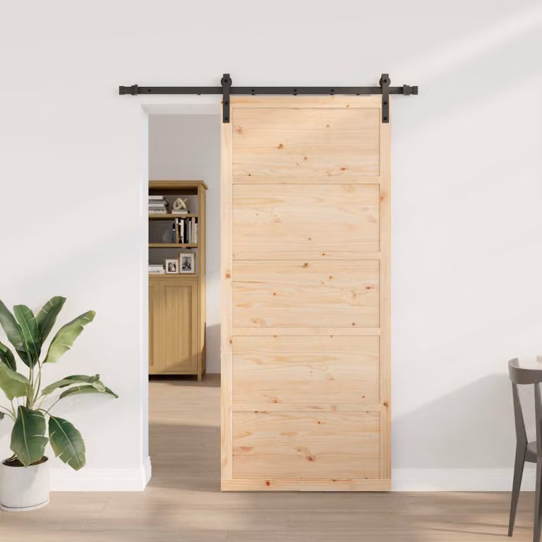 Porta scorrevole vidaXL in legno massello di pino naturale, colore beige/marrone, L: 80 cm, H: 208 cm