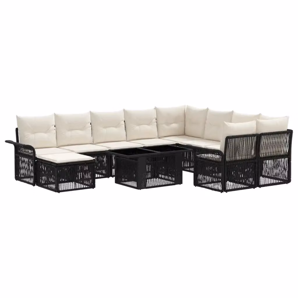 Set Divano da Giardino Moderno vidaXL in Polyrattan Nero e Bianco con Cuscini e Tavolino da Esterno 11 Pezzi – 2
