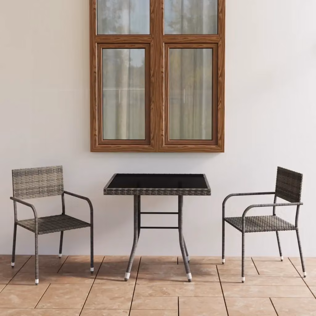 Set da Pranzo per Giardino 3 pz in Polyrattan e Vetro Colore Antracite Grigio – 2