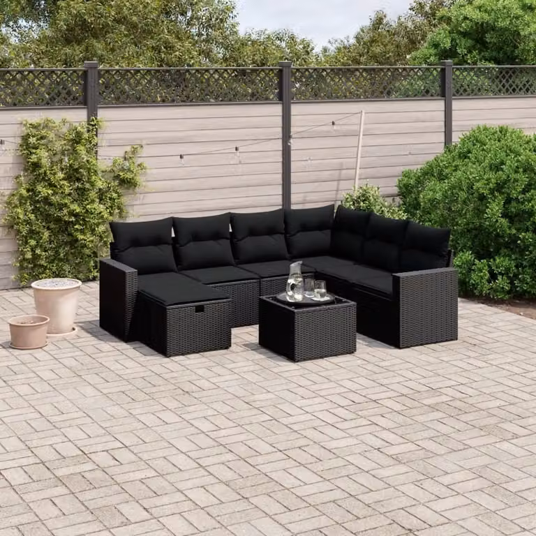 Maison Exclusive - Set da giardino 8 pezzi con cuscini in polyrattan nero