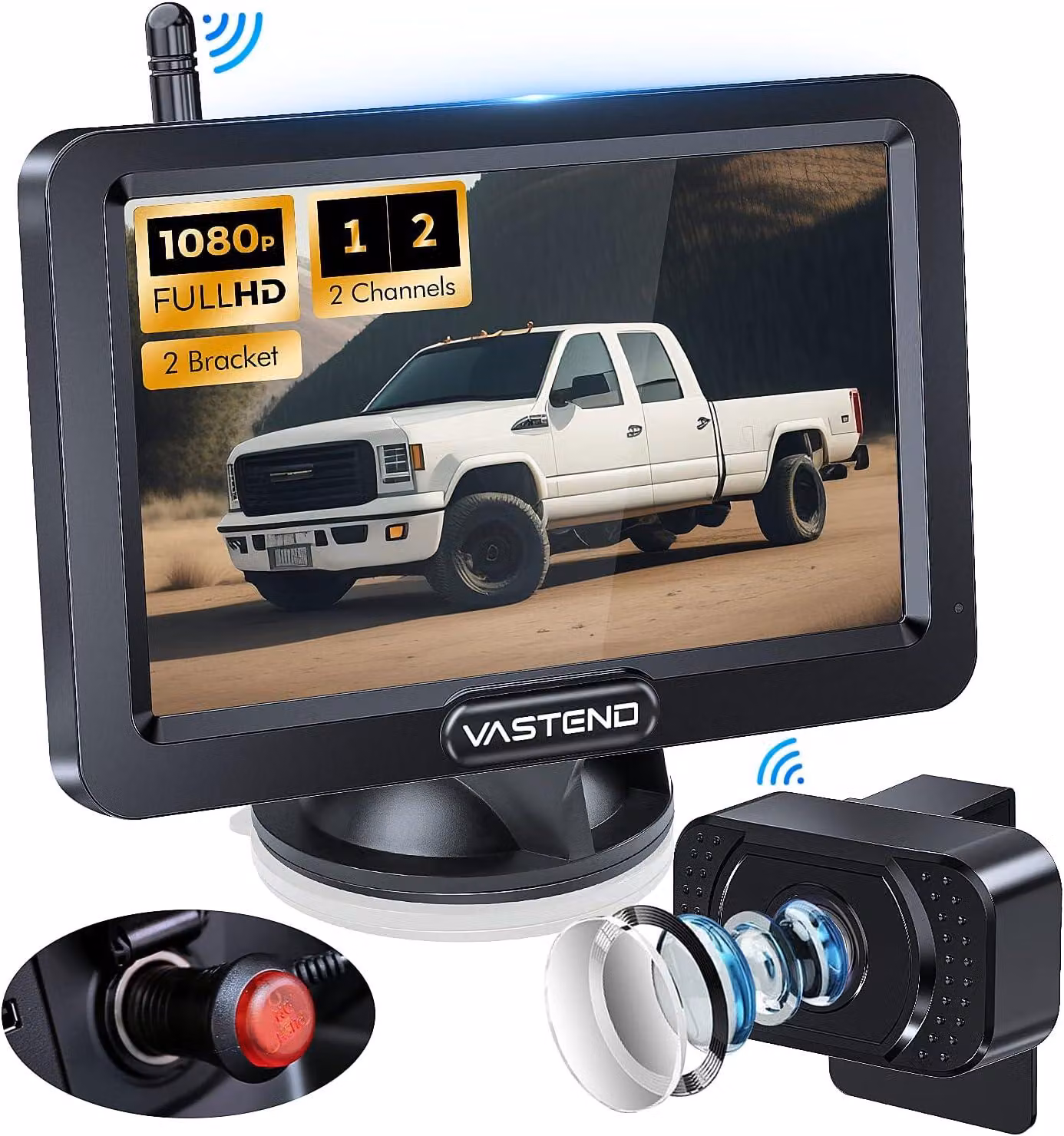 Telecamera per retromarcia wireless HD 1080P, fotocamera per auto, monitor da 5", schermo diviso a 2 canali, kit telecamera per retromarcia impermeabile con visione notturna per auto, marca SU