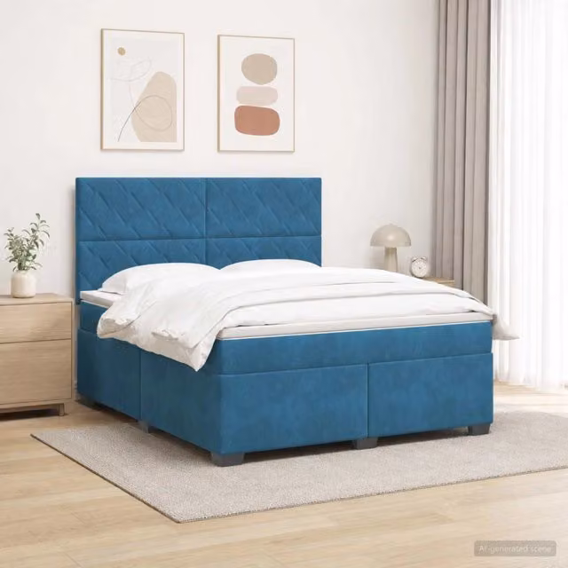 Letto box spring con materasso Blu 140 x 200 cm Velluto 3455130