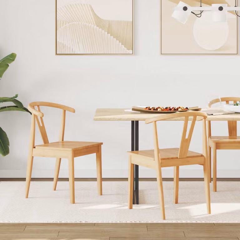 Set di 2 sedie da pranzo vidaXL in legno di gomma massiccio, colore naturale/beige