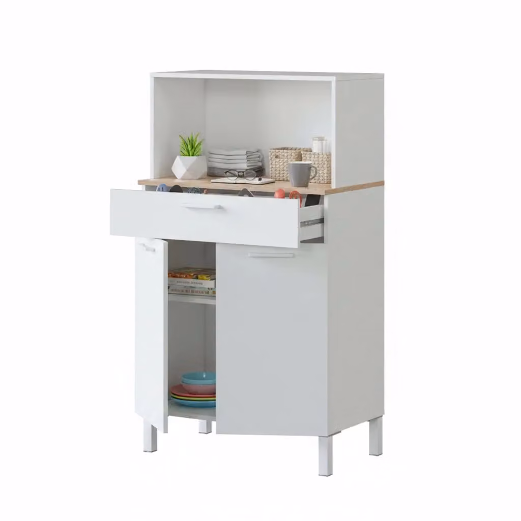 Credenza Asaro DMORA con 2 ante, mobile moderno per cucina o bagno, Bianco e Rovere, L: 72 cm, P: 40 cm, H: 126 cm – 2