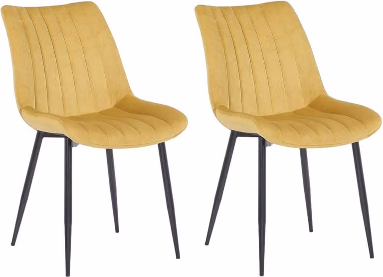 set di 2 sedie da pranzo in velluto - sedie in velluto - imbottitura confortevole, design moderno | colore: giallo