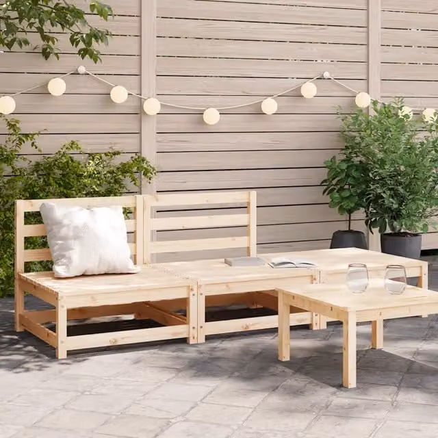 Divano da giardino vidaXL in legno di pino massello con poggiapiedi e cuscini beige