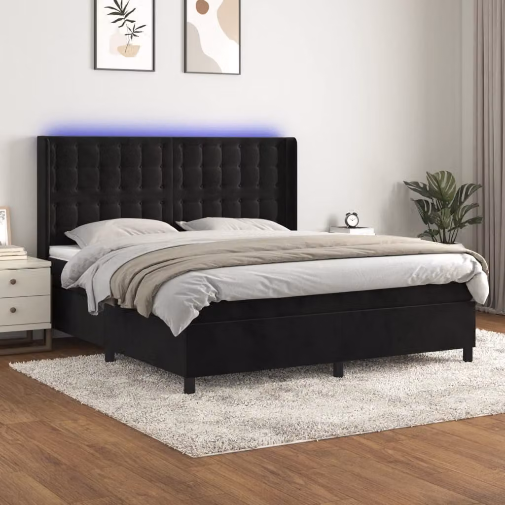 vidaXL Letto a molle con materasso e LED nero 160x200 cm in velluto - Letto a molle - Boxspringbetten - Bett - Betten