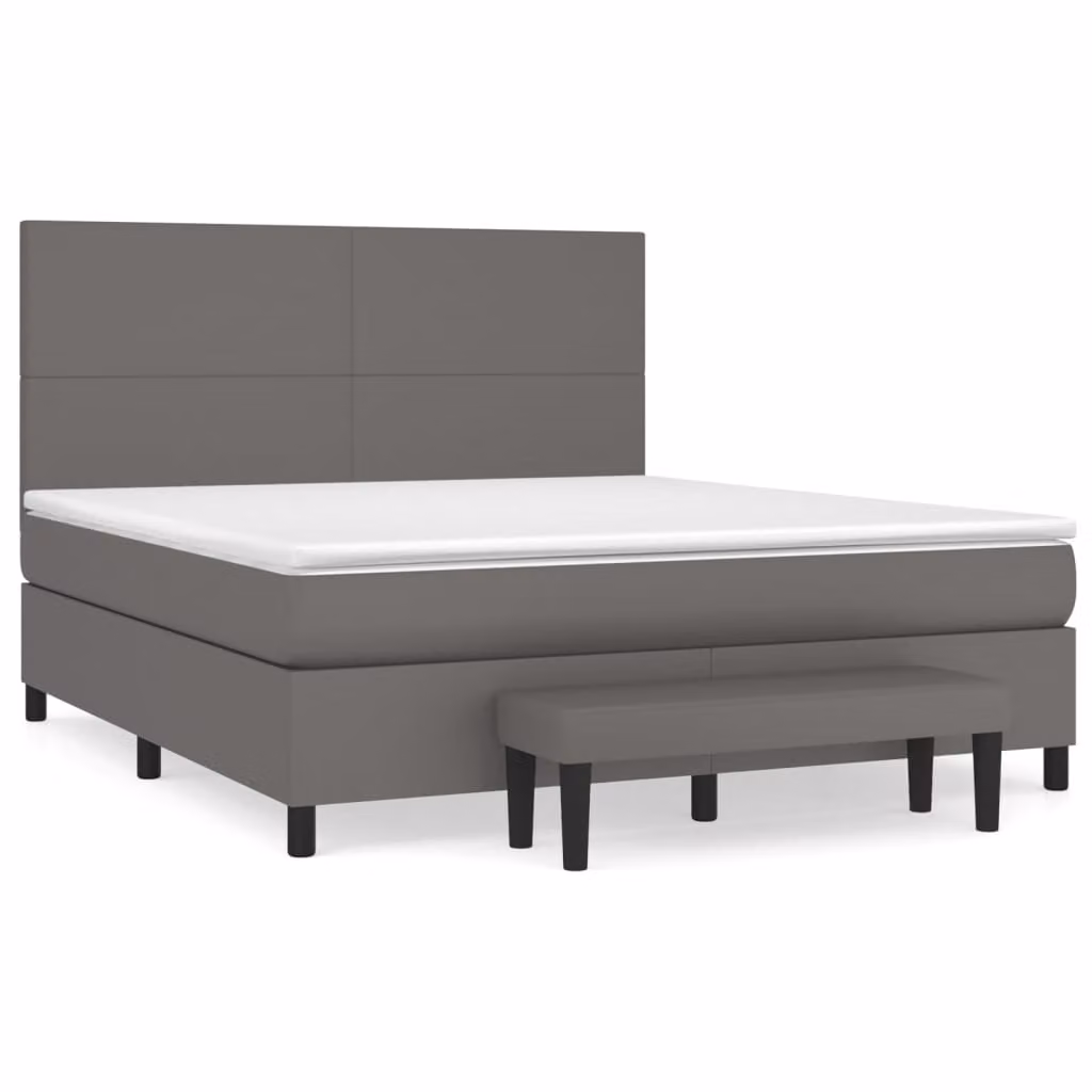 Giroletto a Molle con Materasso Grigio 160x200 cm in Pelle finta