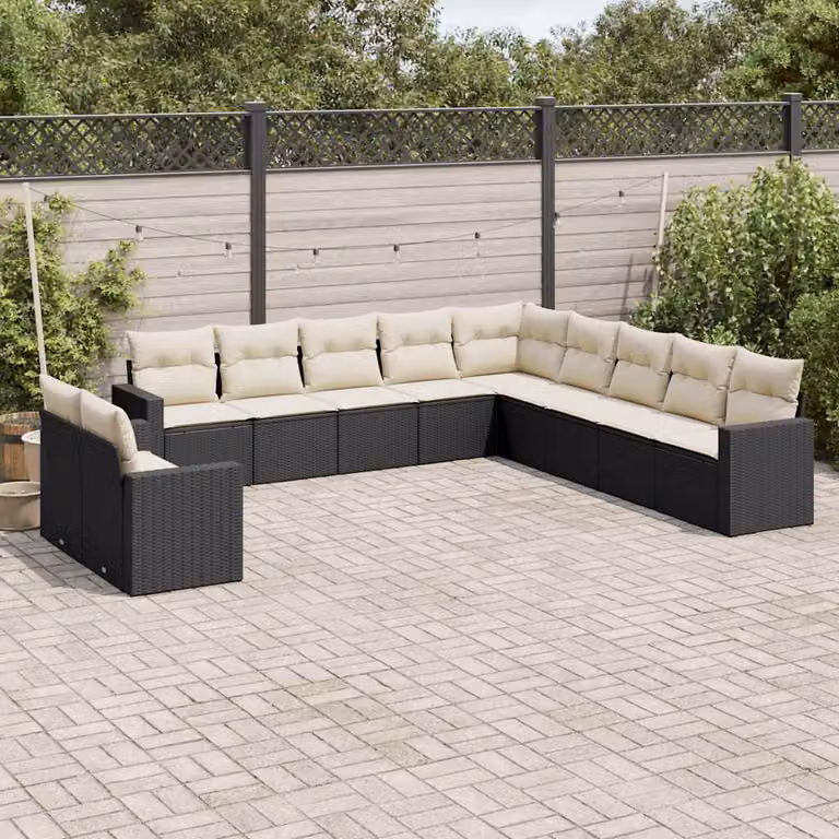 vidaXL Set Divani da Giardino 11 pz in Polyrattan con Cuscini e Struttura in Acciaio Nero e Bianco
