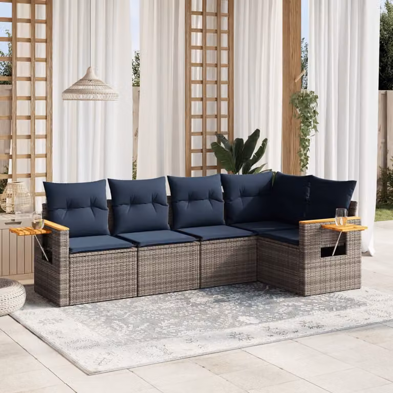 Maison Exclusive - Set Divani da Giardino 5 pz con Cuscini Grigio in Polyrattan