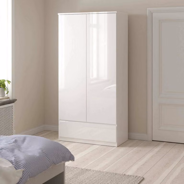 Dmora Guardaroba 2 Ante Kab 50x200.6h cm Bianco Bianco Lucido, Appendiabiti 2 Ante