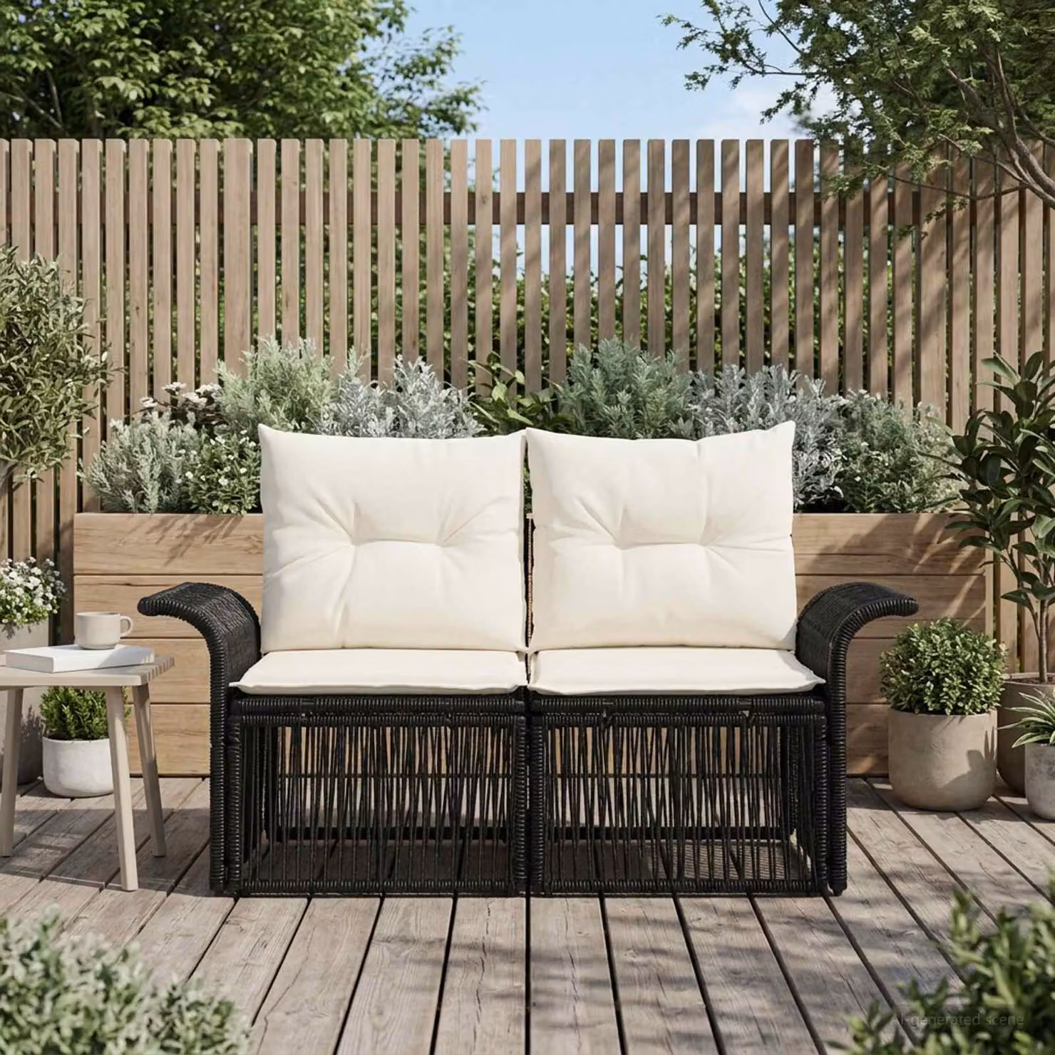Divano da giardino a 2 posti vidaXL in rattan nero e metallo