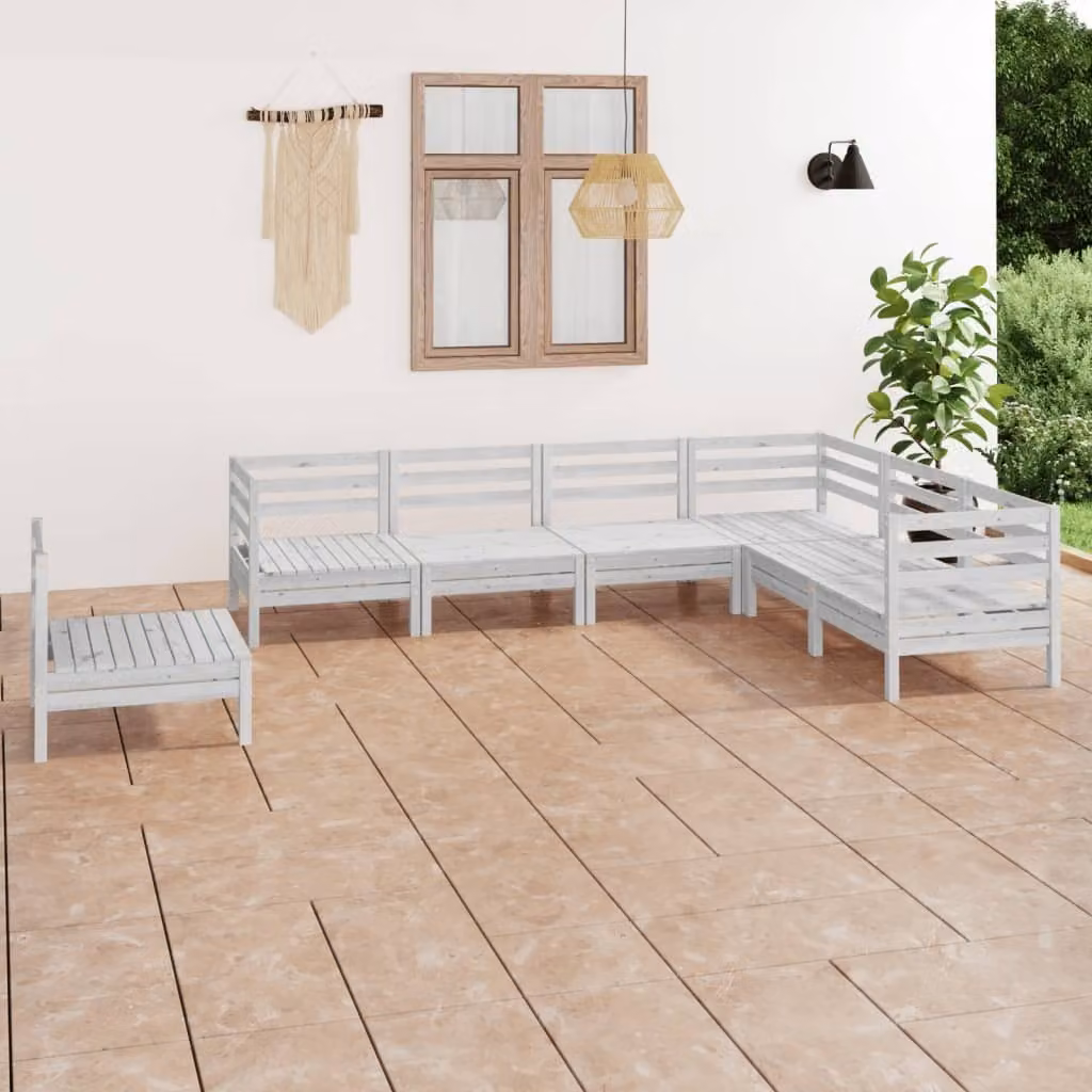 The Living Store Set salotto da giardino 7 pezzi in pino massiccio bianco