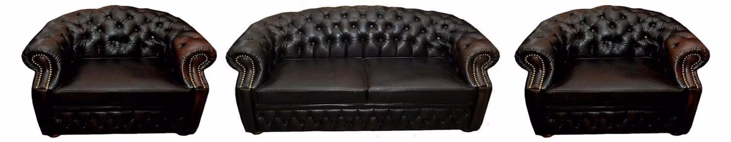 Dunkelbraune Chesterfield Couchgarnitur Ledersofa 2x Sessel