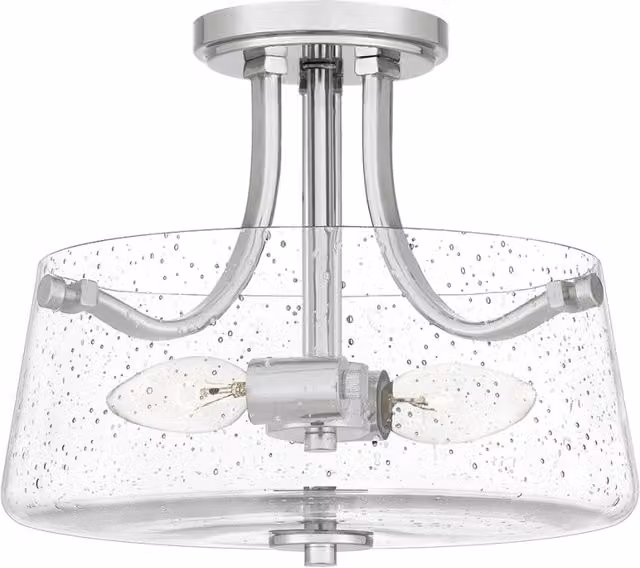 Plafoniera Quoizel Hollister in metallo e vetro argento con diffusore trasparente, diametro: 31,3 cm, attacco 2xE27