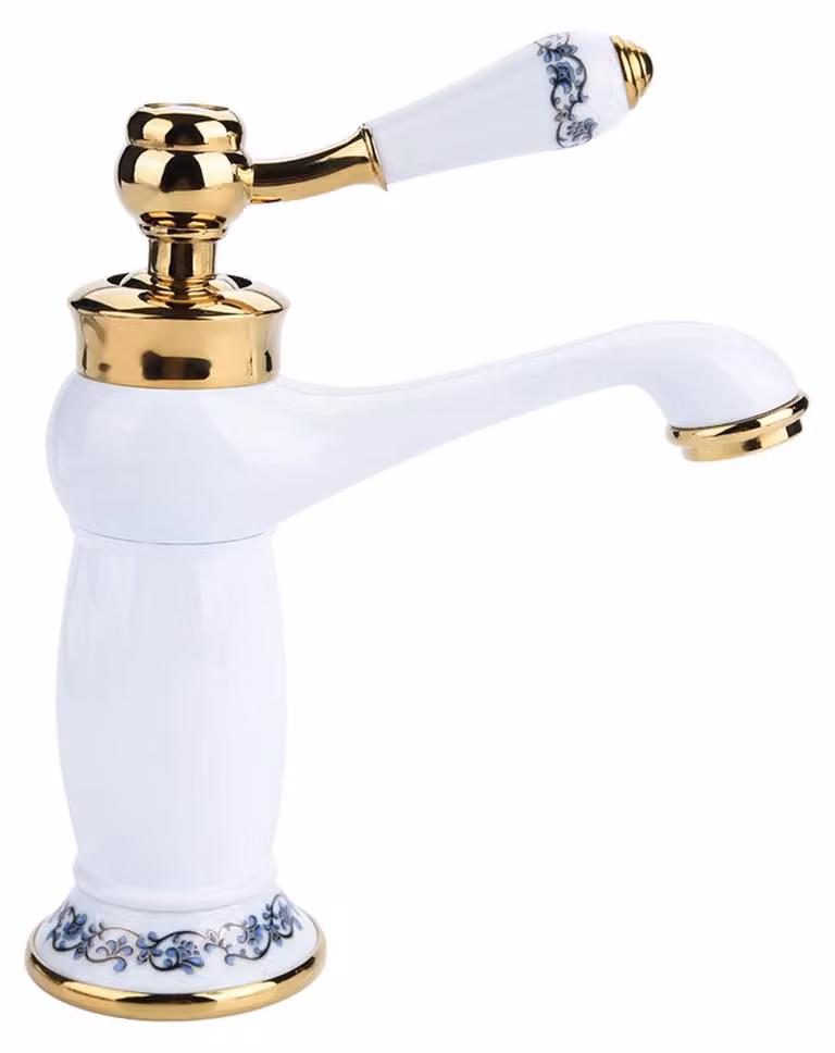 Miscelatore monocomando con motivo floreale, per acqua fredda e calda, da lavabo, colore bianco