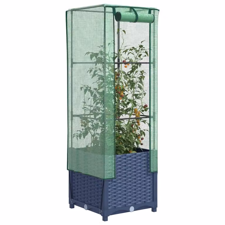 vidaXL Letto Rialzato con Copertura Serra Effetto Rattan per Orto e Giardino, L/P/H: 40 x 40 x 139 cm