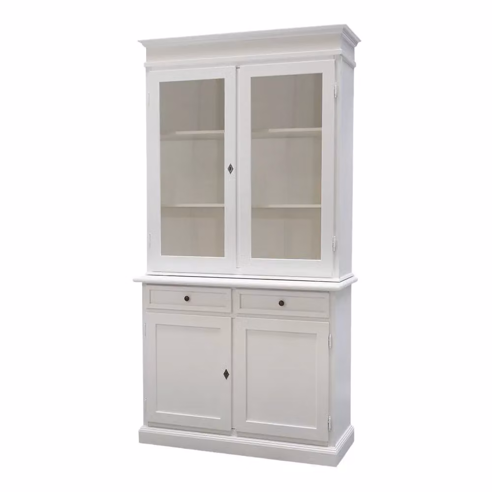 Cristalliera Shabby Chic Mobili 2G in Legno Bianco con Ante in Vetro L: 105 cm, P: 42 cm, H: 205 cm – 1