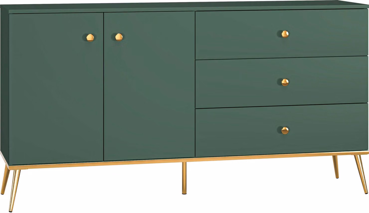FURNLUX Credenza Fort Verde e Oro 160cm / Colore principale: Verde / Dimensioni: 160 x 85 x 40 cm