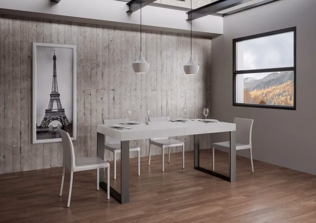 Tavolo allungabile moderno Bs Com in bianco frassino con telaio antracite L: 90-304 cm, P: 77 cm, H: 76 cm – 2