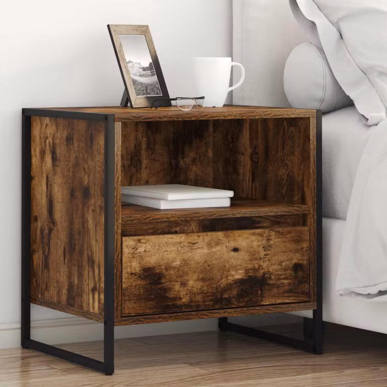 Set di 2 comodini vidaXL in stile industriale con cassetti, colore rovere fumo e marrone, L/P/H: 50 x 39,5 x 50 cm