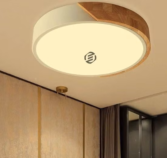 Plafoniera LED Equivera per bagno, design moderno rotondo in legno e metallo bianco