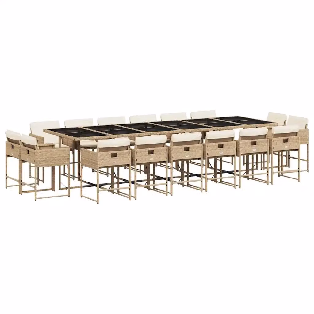vidaXL Set da Pranzo da Giardino 17 pz in Polyrattan con Cuscini Beige e Bianco e Piano in Vetro – 2