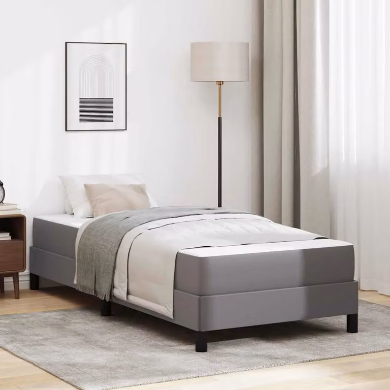 vidaXL Letto Moderno con Materasso Ibrido in Tessuto Grigio L/P/H: 90 x 190 x 45 cm