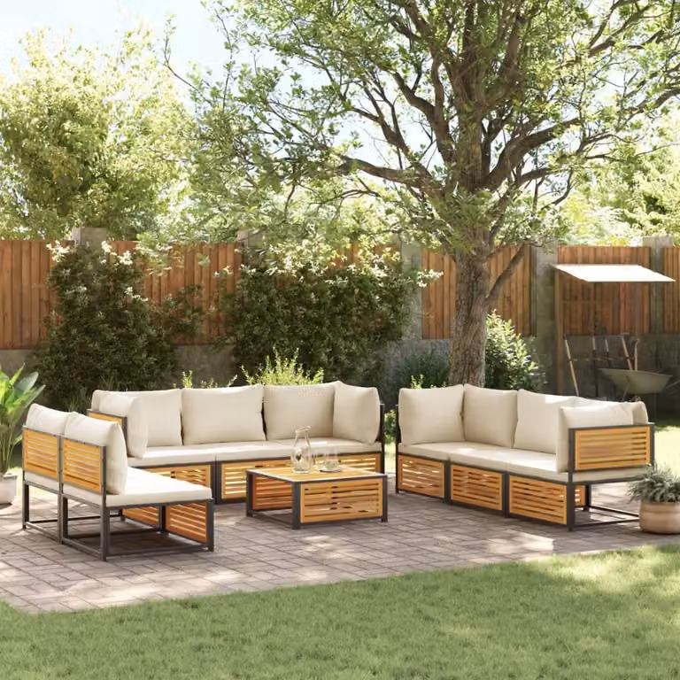 Maison Exclusive - Set da giardino 9 pezzi con cuscini in legno massello di acacia