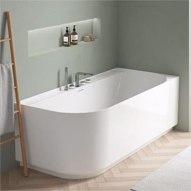 Vasca da bagno semi-autoportante in acrilico bianco 170cm - Angolo retto EQUINOXE