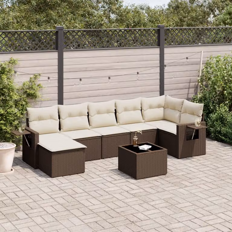 Set di Divani da Giardino vidaXL 8 pz in Polyrattan Marrone con Cuscini e Tavolino