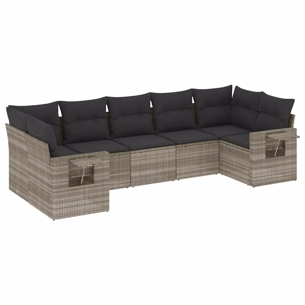 vidaXL Set Divani da Giardino a L 7pz in Polyrattan Grigio con Cuscini Imbottiti e Rivestimenti Rimovibili – 2