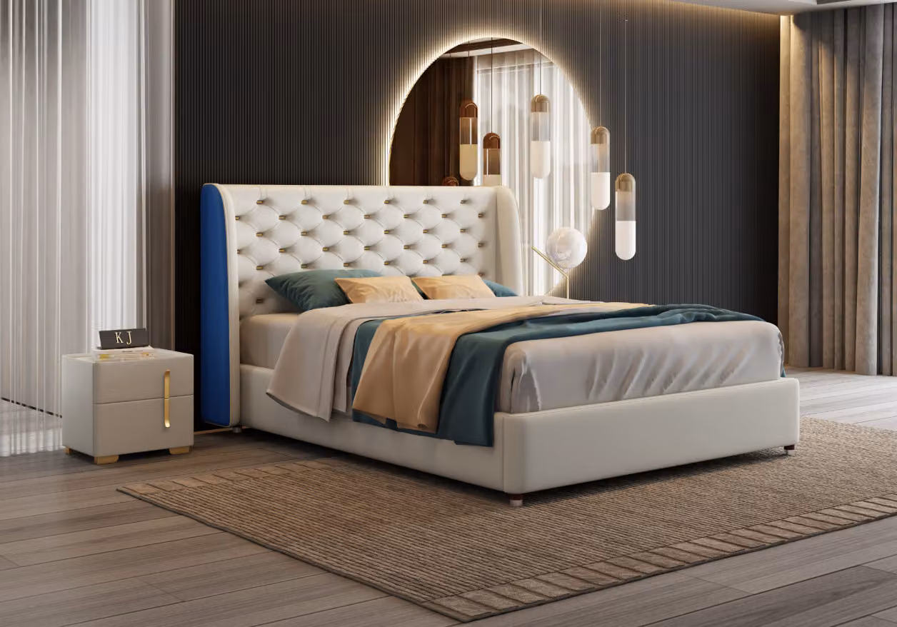 Bett Polster Design Luxus Doppel Hotel Betten Schlaf Zimmer Leder Modern Stoff