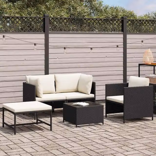 Salotto da Giardino-Set Divani da Giardino4 pz con Cuscini in Polyrattan Nero 519733