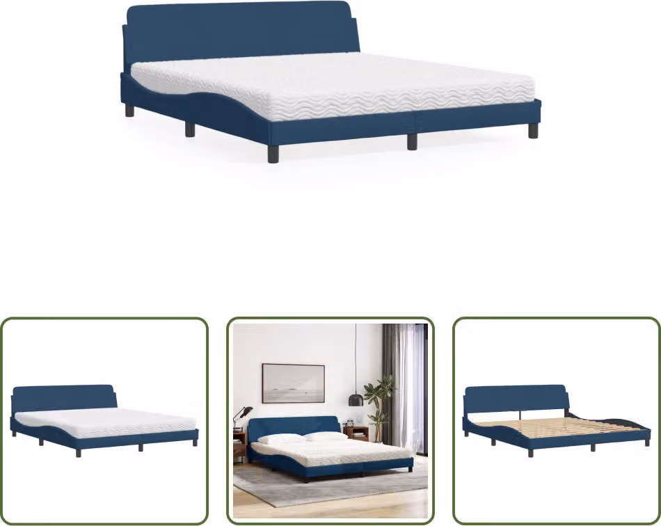 The Living Store Letto con materasso blu 180x200 cm in tessuto