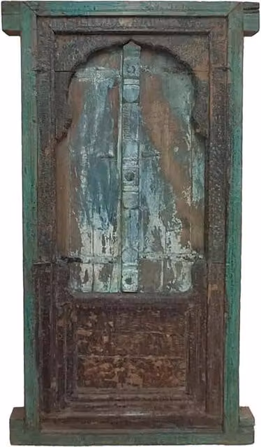Finestra in legno e metallo WANDERLUST DECO con finitura artigianale blu, L: 80 cm, P: 10 cm, H: 153 cm
