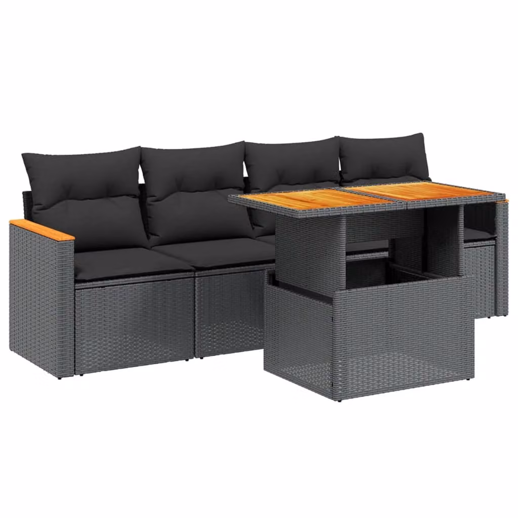 Set Divani da Giardino 5 pz con Cuscini in Polyrattan Nero