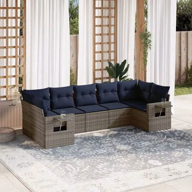 Set Divani da Giardino 7 pz con Cuscini Grigio in Polyrattan 3220590