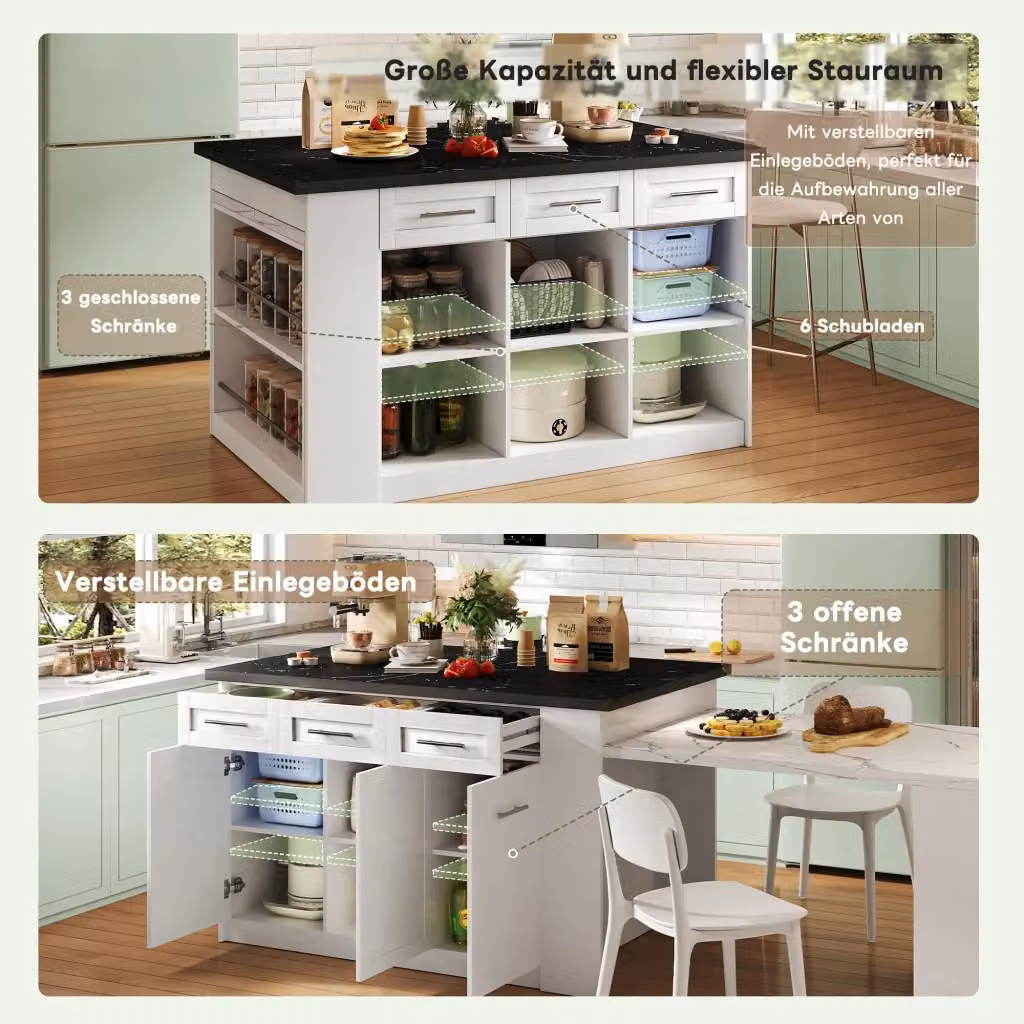 Isola cucina REDOM con tavolo estraibile in MDF bianco L/P/H: 150 x 90 x 90 cm – 2