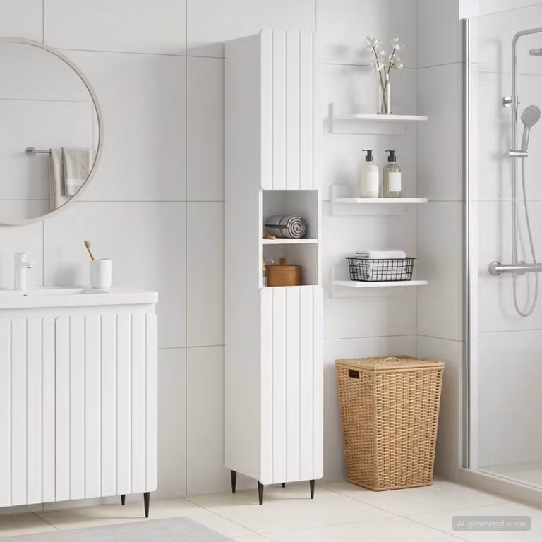 Armadio da bagno vidaXL ZWOLLE bianco con ripiani e ante a battente