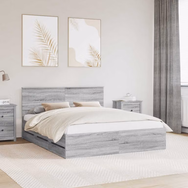 Struttura del letto con cassetto vidaXL in legno MDF Grigio, L/P/H: 160 x 200 x 90 cm