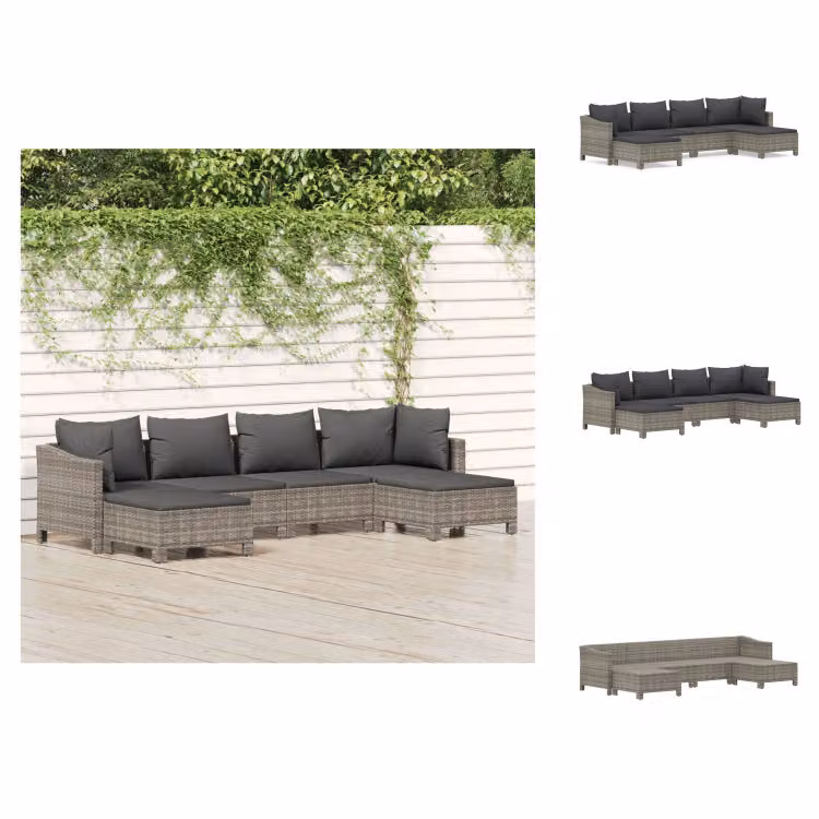vidaXL set da salotto da giardino 6 pezzi con cuscini in poly rattan grigio - Set di mobili da giardino