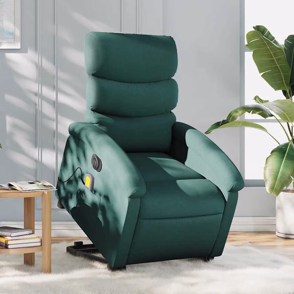 vidaXL Poltrona Alzapersona Elettrica con Massaggio Verde, Rivestimento in Tessuto e Schiuma – 1