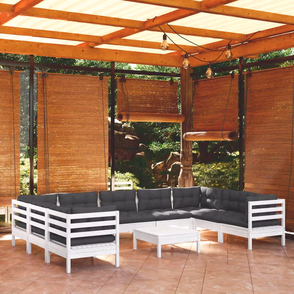 Maison Exclusive - Set Divani da Giardino 10 pz con Cuscini BiancLegno di Pino