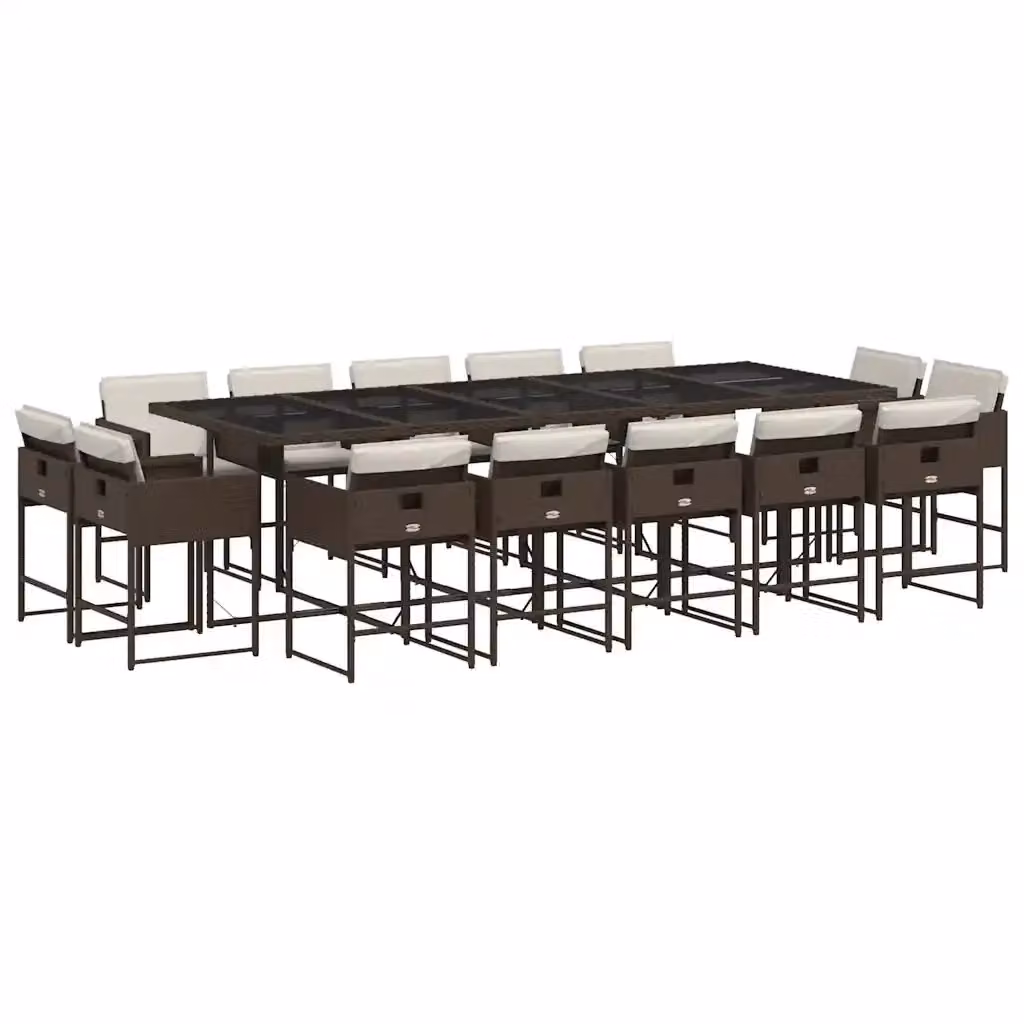 Set da Pranzo da Giardino vidaXL 15 pz in Polyrattan Marrone e Bianco con Piano in Vetro – 2