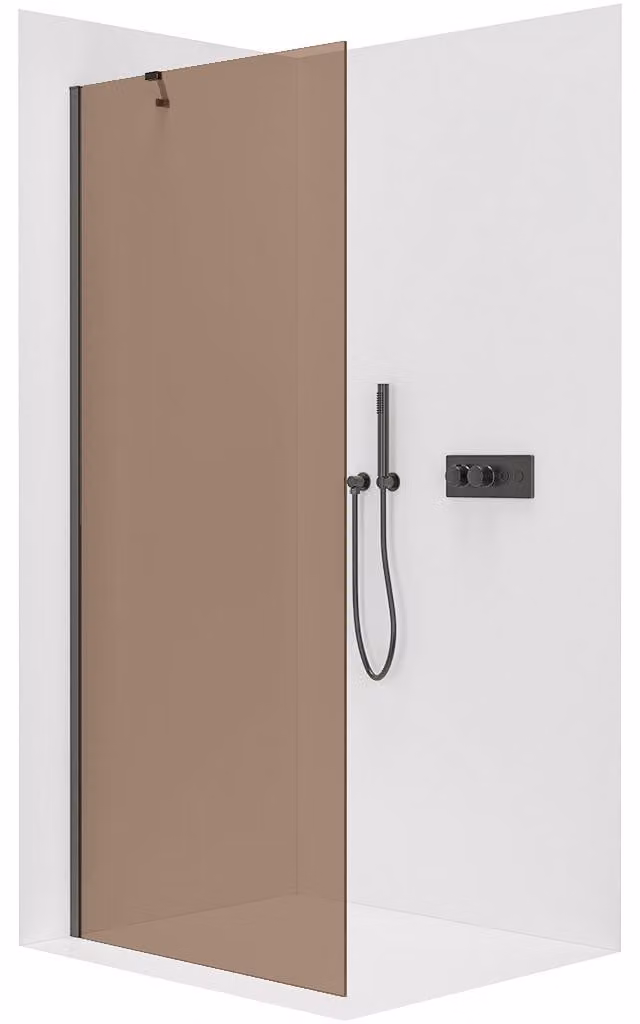 CERANO - Box doccia Walk-in Onyx Y L/P - 8 mm - nero opaco, vetro color bronzo - 160x200 cm