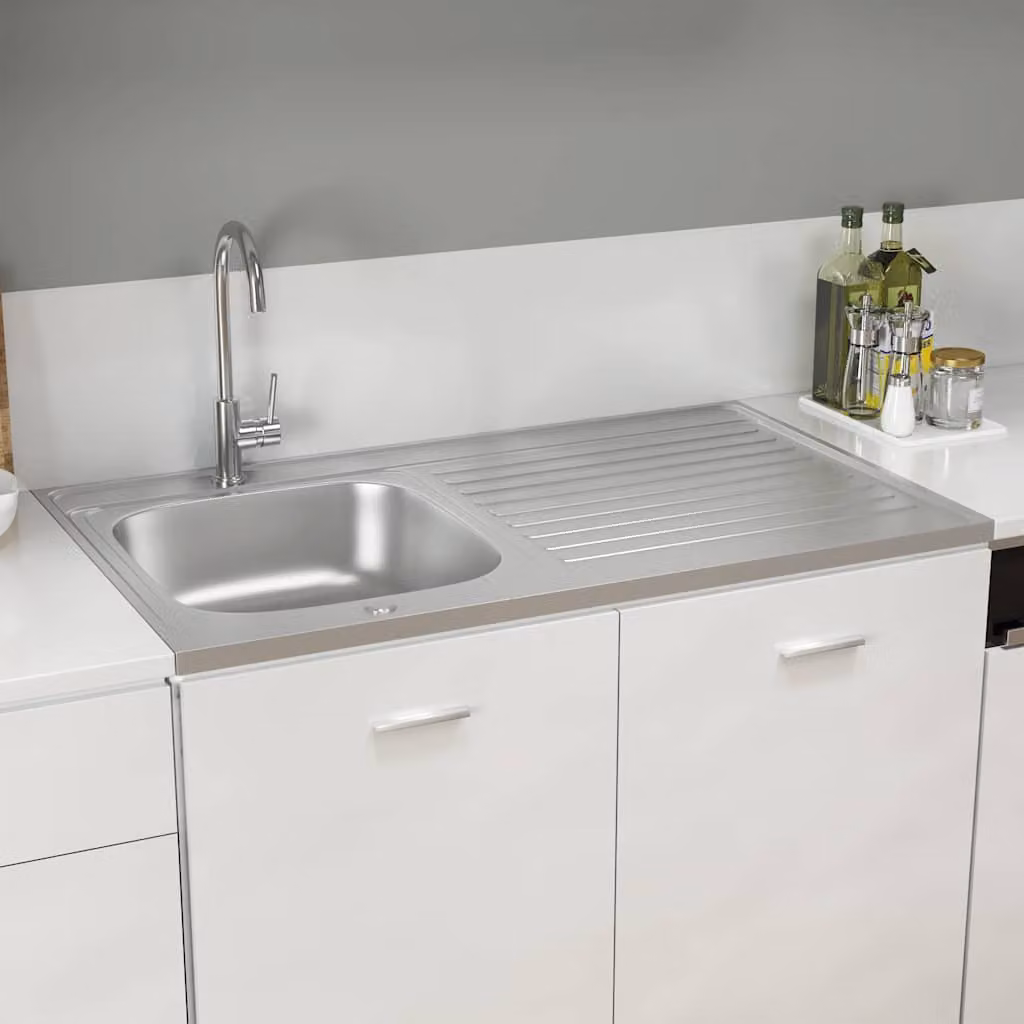 Lavello da cucina con scarico vidaXL in acciaio colore argento L: 100 cm, P: 60 cm, H: 15,5 cm